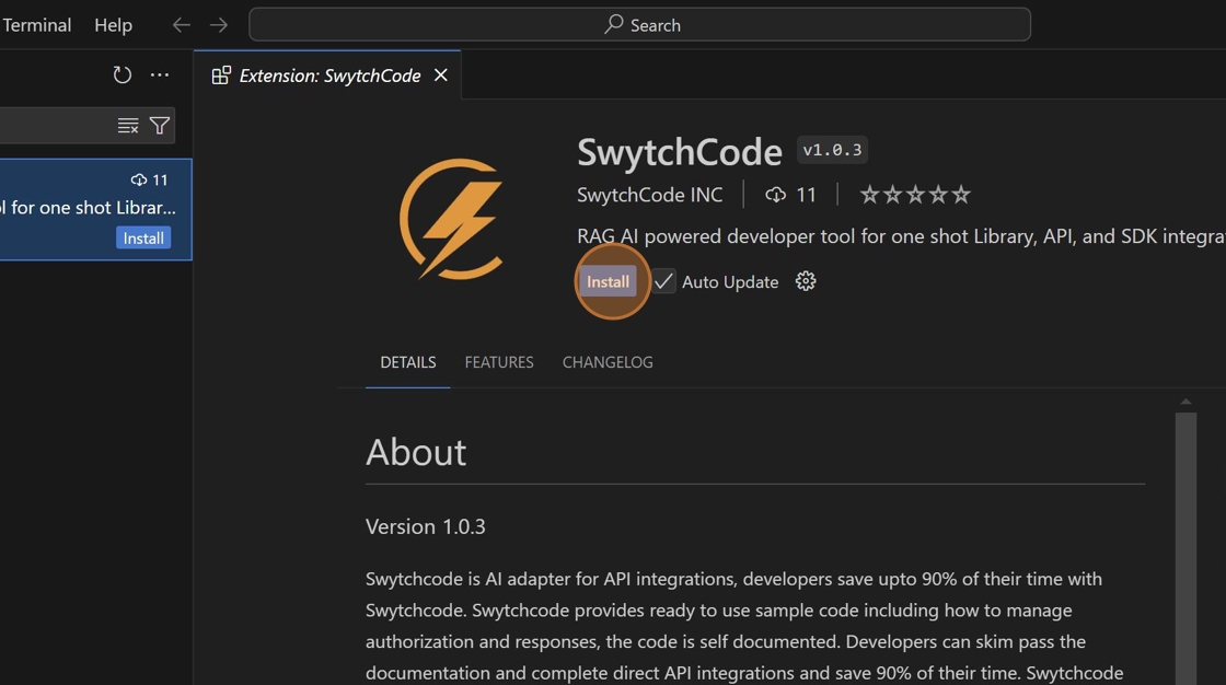 "Install Swytchcode VSC plugin"