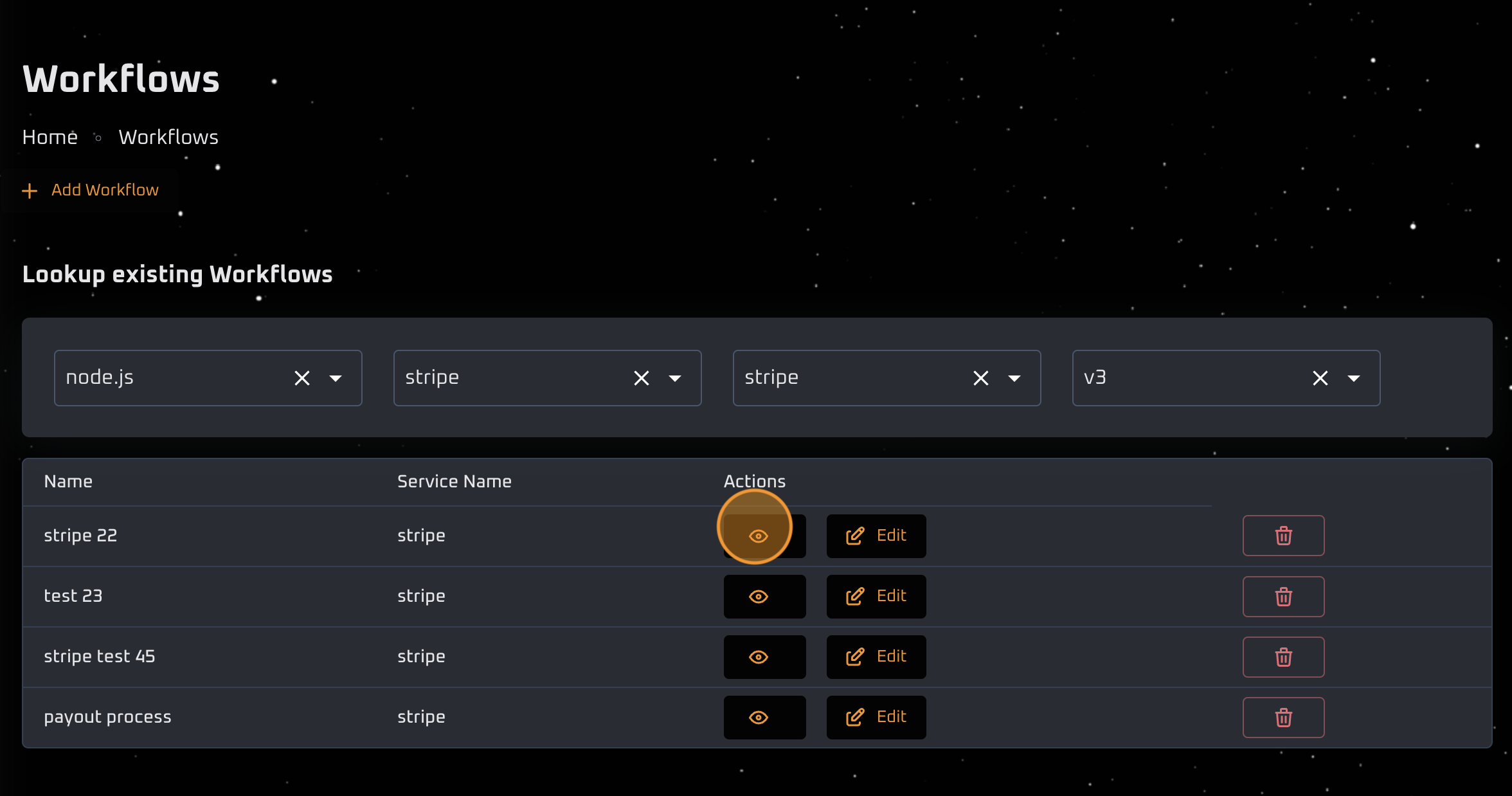 workflow filter selection