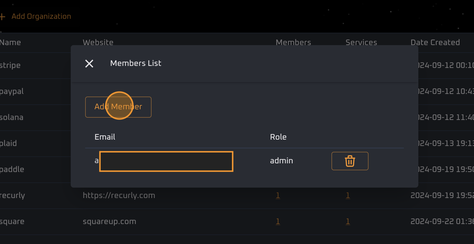 "Member popup"